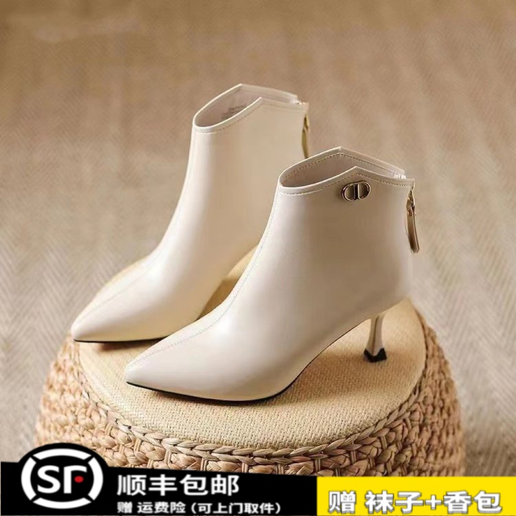 休闲时尚细跟短靴女洋气潮流尖头高跟气质百搭优雅配裙子时装女靴