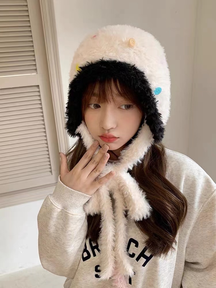 可当包包~冬天护耳保暖雷锋帽女加绒加厚百搭可爱针织毛绒帽骑车