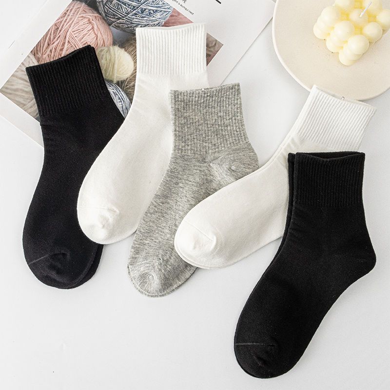 袜子女韩版中筒袜男四季长袜子简约百搭日系原宿风黑白灰纯色长袜