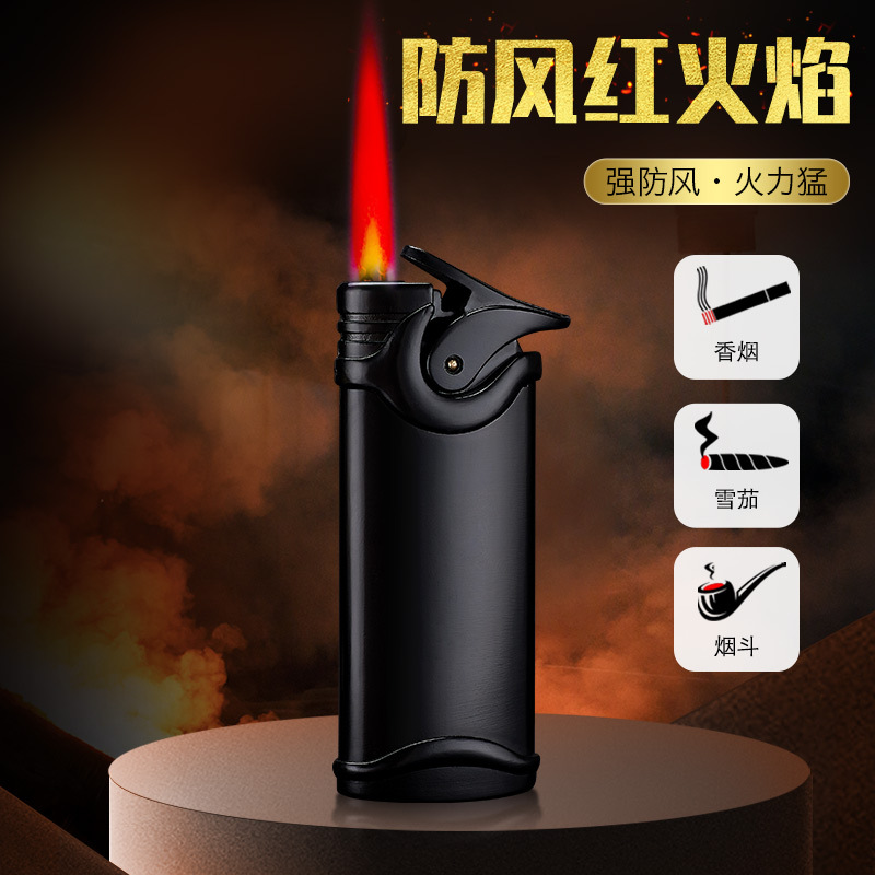 网红复古防风打火机充气直冲红火焰全金属创意个性送男友礼物点烟