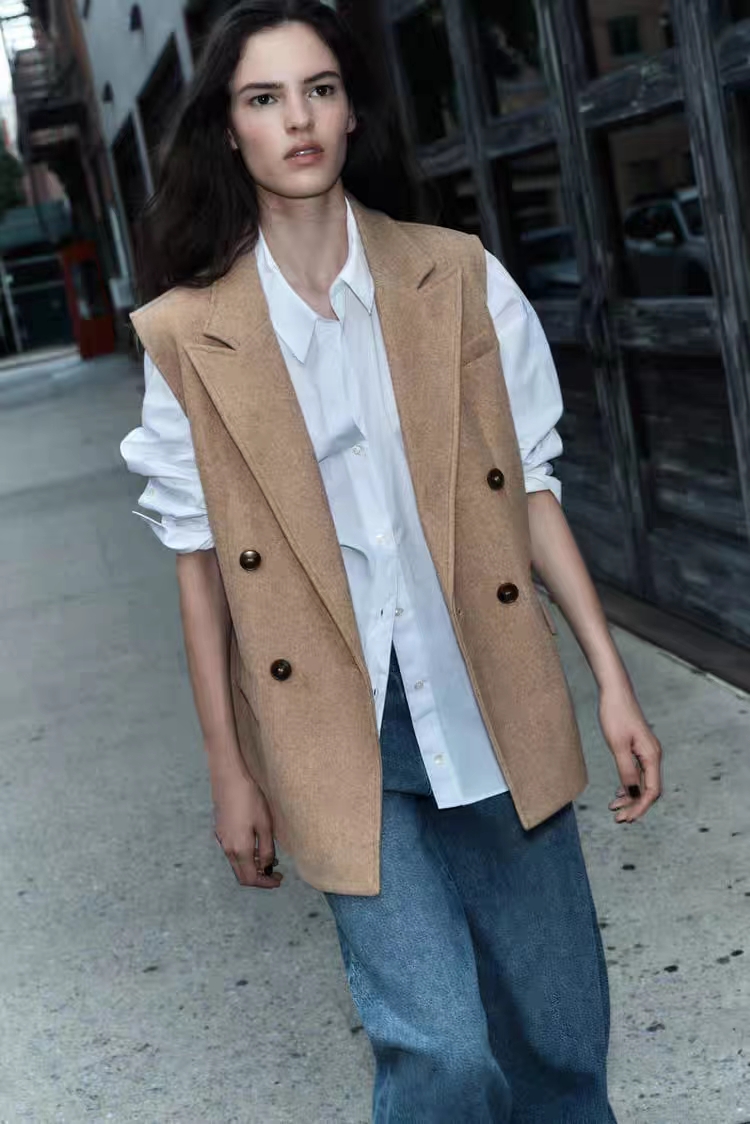 毛呢时尚卡其色女士马甲秋冬女装