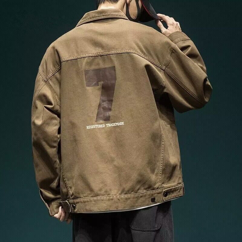 美式复古牛仔外套男秋季宽松潮牌2023新款痞帅潮流帅气工装夹克男