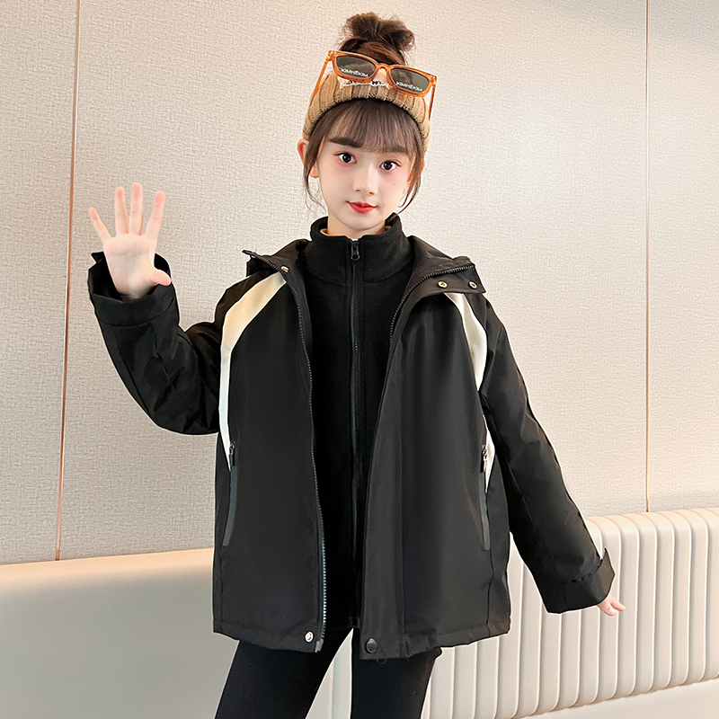 女童三合一冲锋衣可拆卸2023秋冬新款洋气中大儿童8-15岁夹棉外套