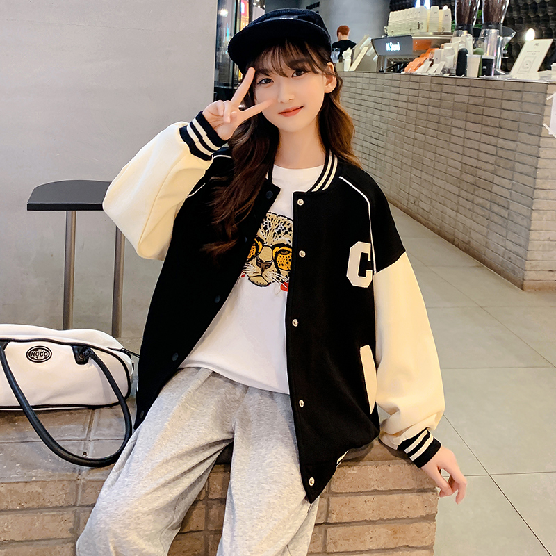 女童外套春秋款2024新款儿童6-12岁洋气棒球服童装女孩夹克上衣潮