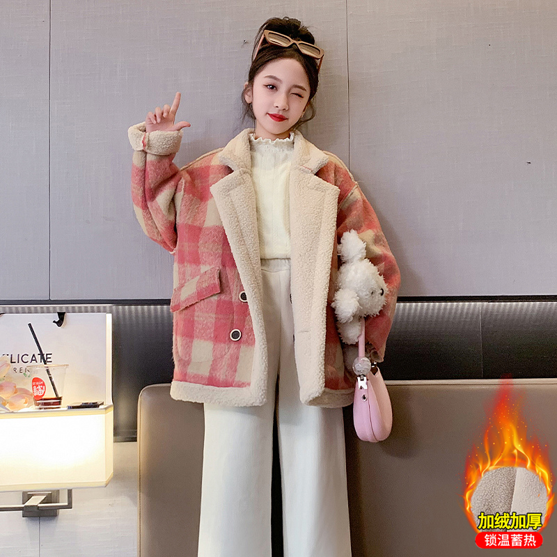 女童洋气加绒加厚外套2023秋冬新款中大儿童时髦6-12岁15毛呢大衣