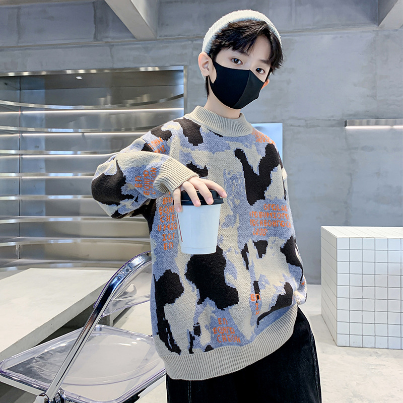 男孩毛衣12-16岁秋冬款2023新款加绒加厚打底针织衫中大童洋气潮