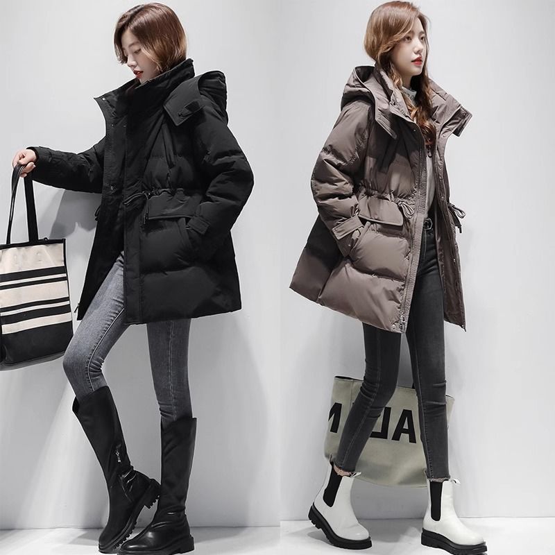 棉服女中长款2023冬季保暖新款时尚洋气高端简约抽绳显瘦休闲外套
