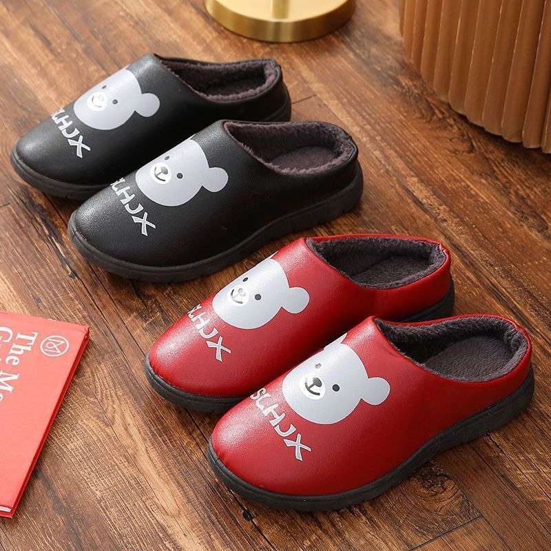 拖鞋2023 皮拖鞋男冬季保暖厚底家居室内棉拖鞋女面防水厚底拖鞋