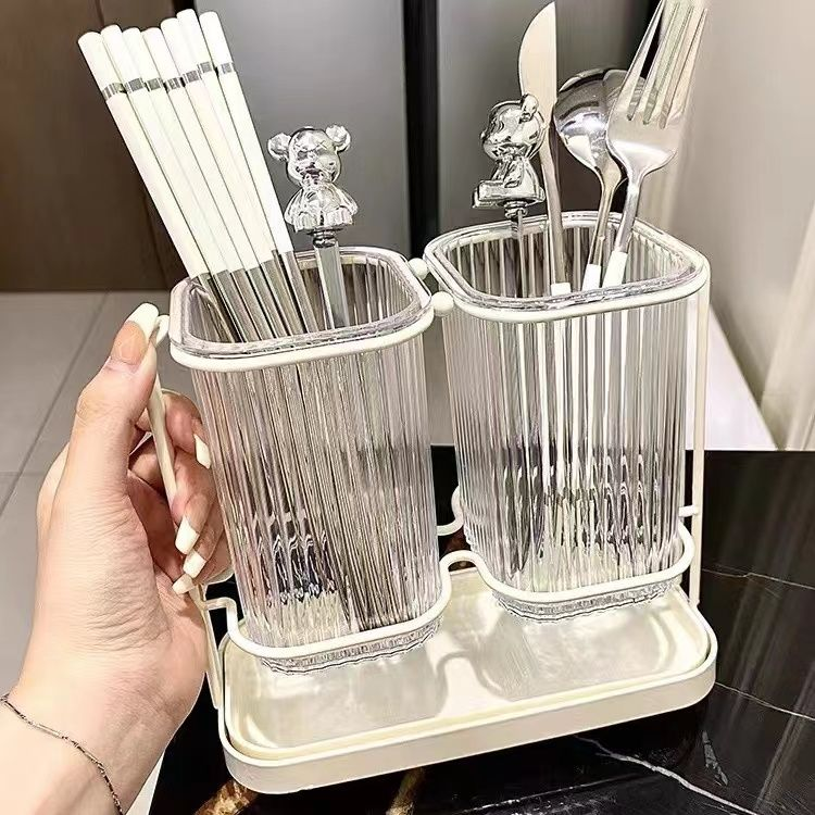 轻奢筷子筒壁挂沥水置物架透明筷子收纳盒厨房家用新款筷笼免打孔