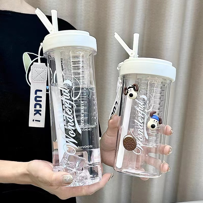 茶水分离水杯女夏日透明小众杯子ins高颜值简约2023新款便携网红