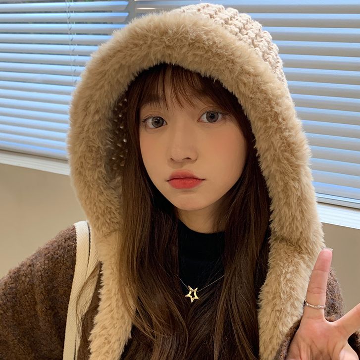 帽子网红百搭毛绒加厚保暖韩版冬季针织学生加绒ins日系冬天防寒