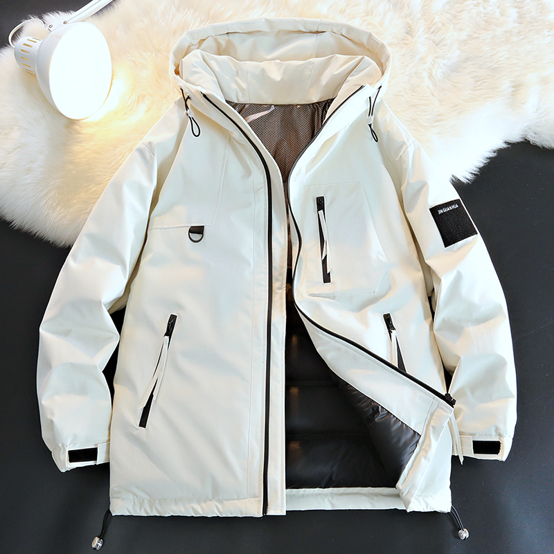 美式设计感羽绒服男士秋冬季新款工装加厚潮牌男生冲锋衣连帽外套