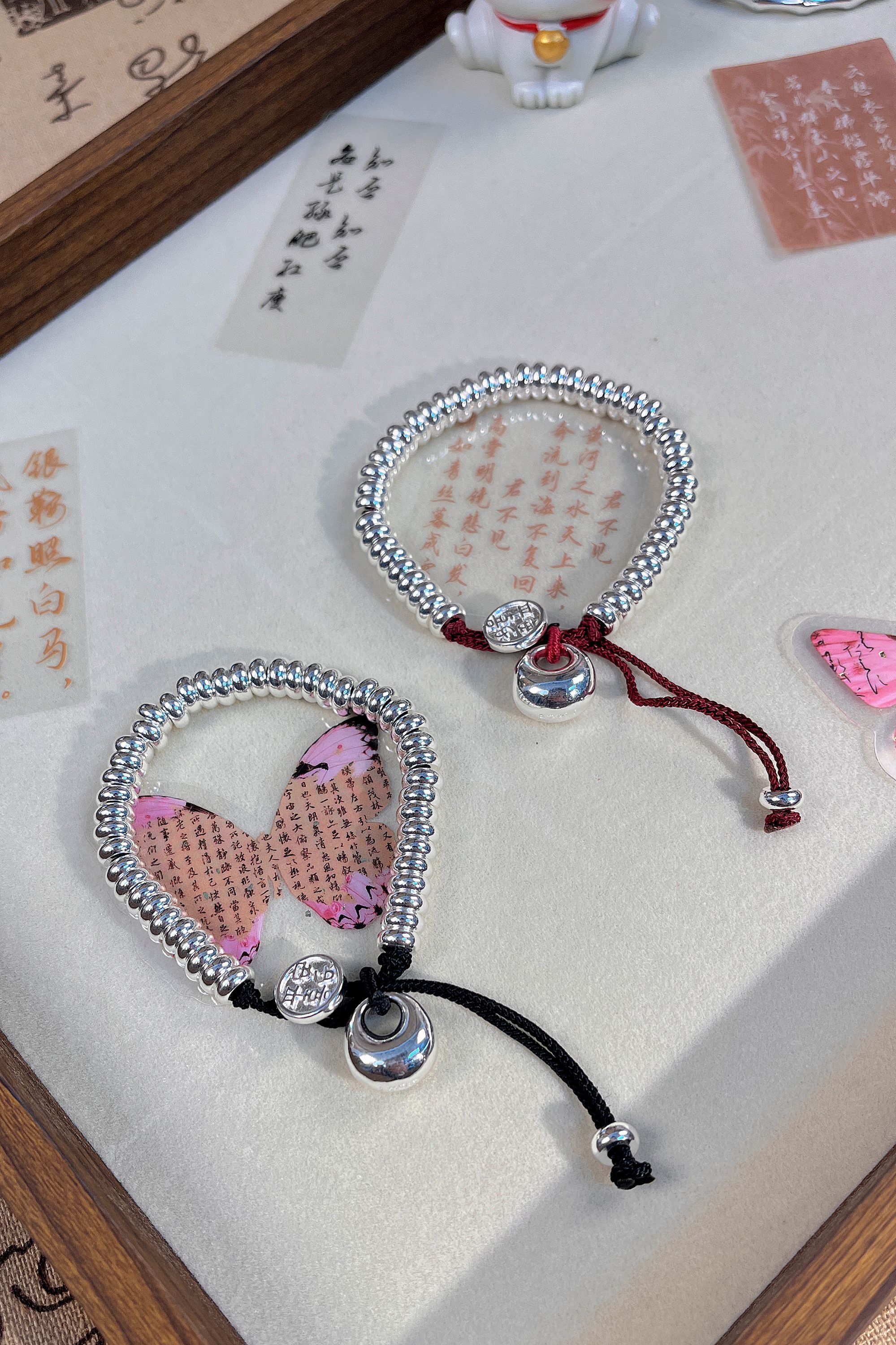 足银银制品 幸运红绳 胖福碎银几两手链 本命年红绳 珠珠手串