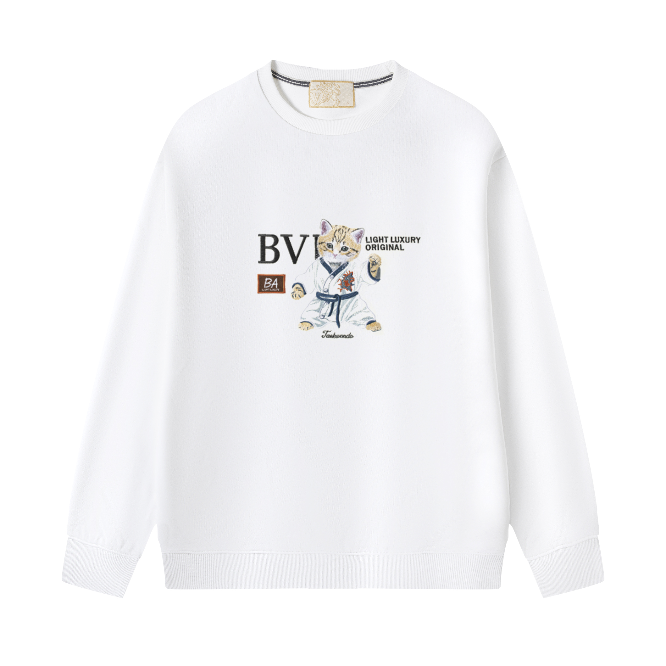 『高奢严选』（035小猫拳击卫衣）轻奢简约百搭宽松刺绣圆领卫衣