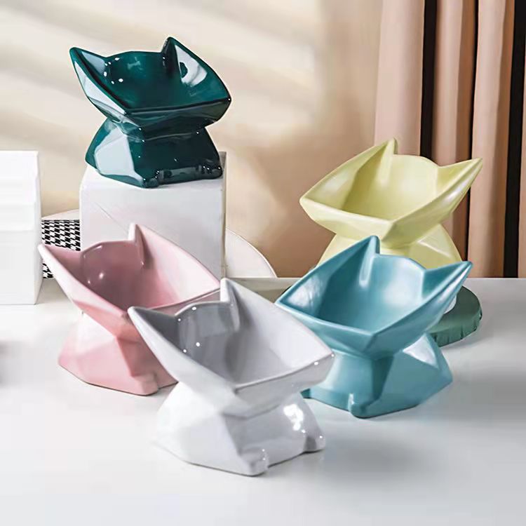 猫碗陶瓷高脚斜口碗猫食盆狗狗碗宠物喝水碗猫粮碗保护颈椎防打翻