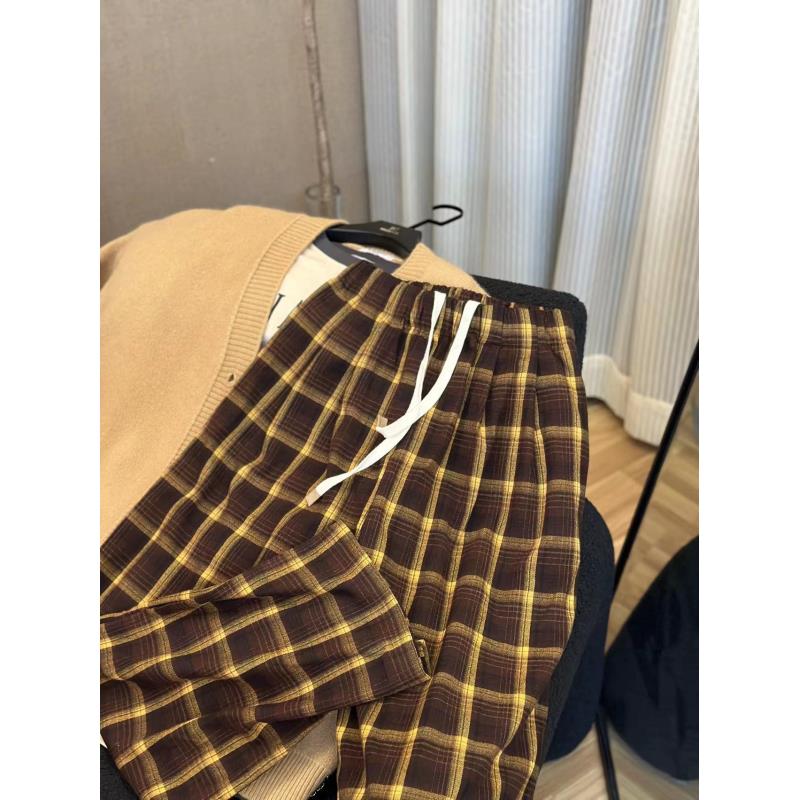 【兜兜】 秋冬新款复古抽绳休闲格纹直筒阔腿裤井8830