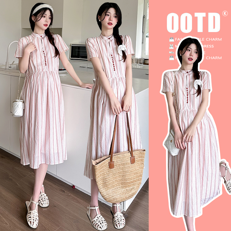 孕妇装2024夏季新款新中式条纹连衣裙宽松显瘦网红孕妇长裙减龄裙