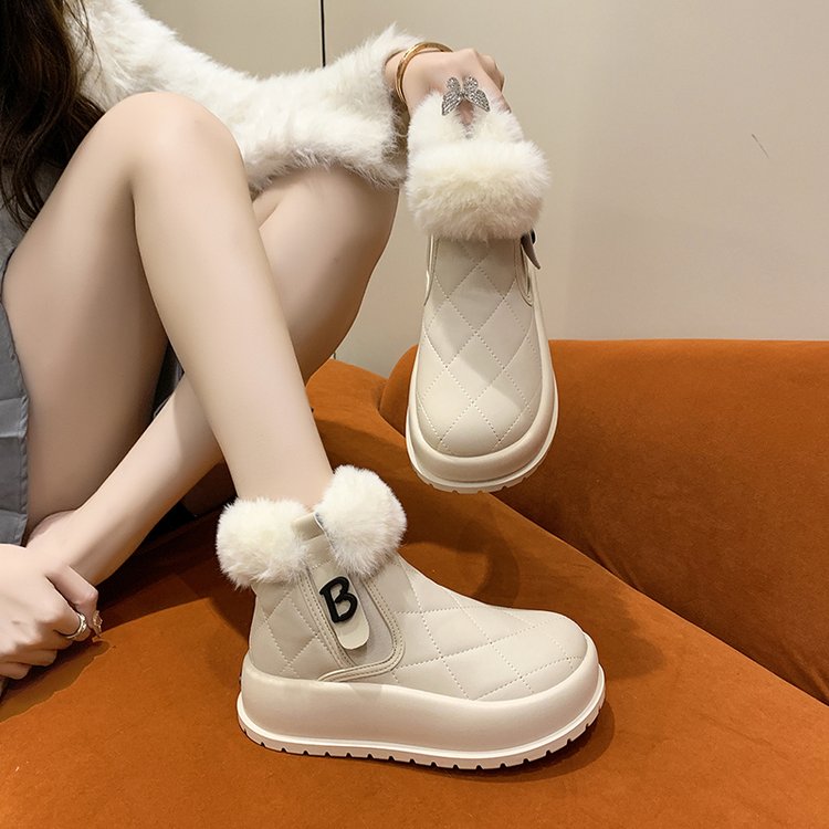 回力瑞皮毛一体厚底雪地靴女2023新款冬季加绒加厚保暖防滑雪地棉