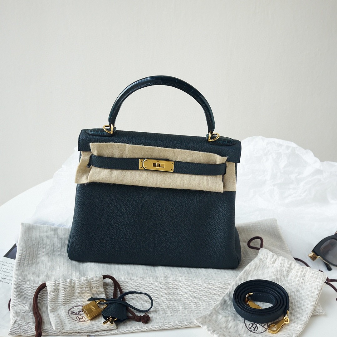 全新未使用  hermes Kelly28touch手柄卢梭绿手提包Y刻