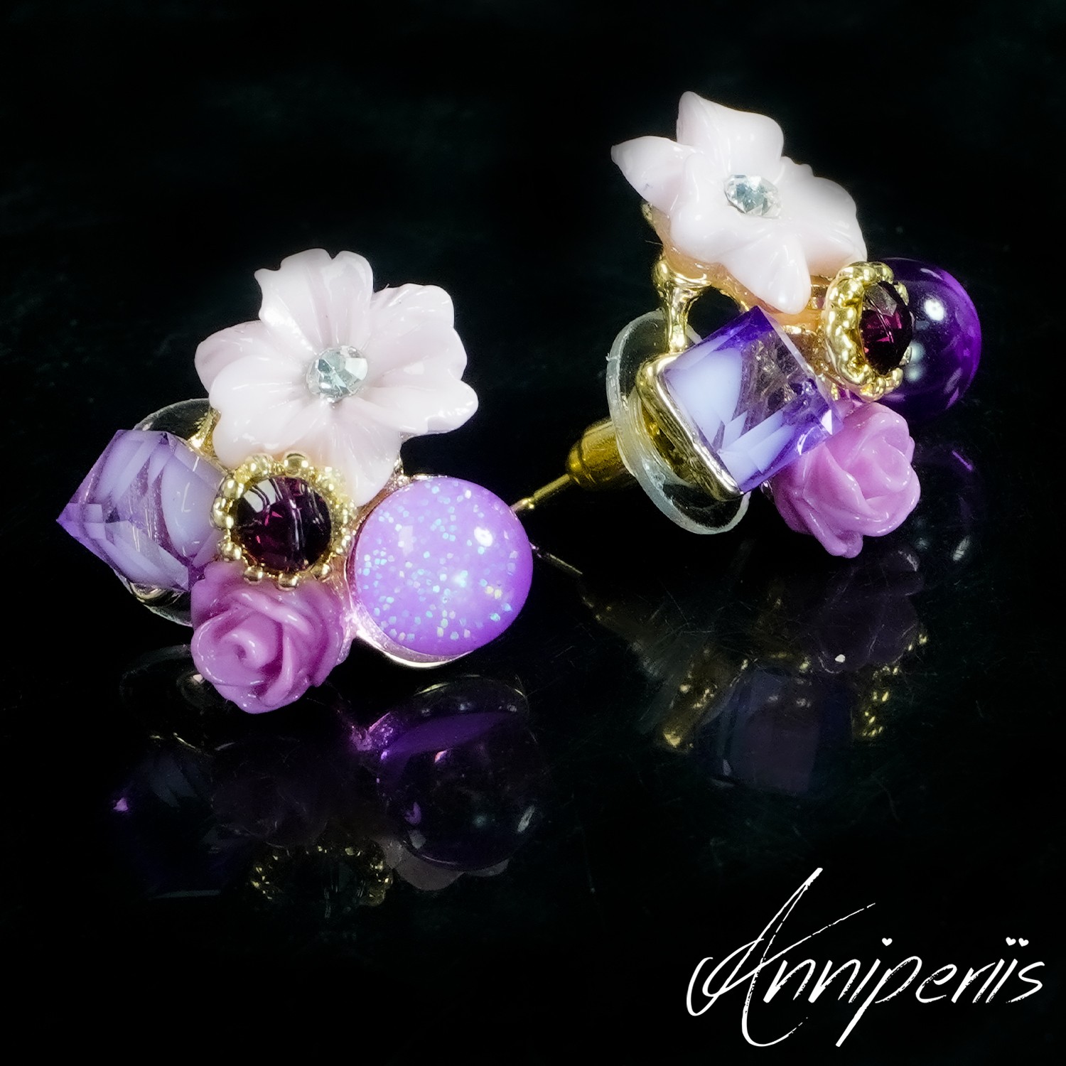 铜合金耳饰 中古 Vintage【D808】时尚百搭紫色简约高级小众耳饰