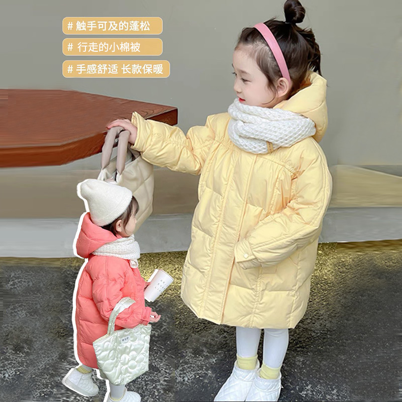女童加厚保暖棉衣洋气韩版2023新款中长款小女孩棉袄童装宝宝上衣