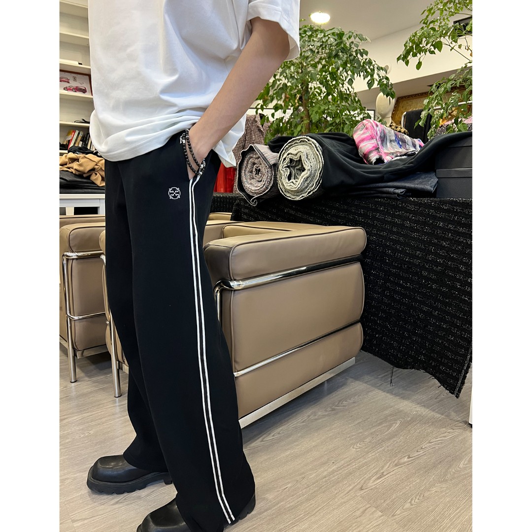 SEASONMARK复线螺纹风格肌理感针织织带西裤版型宽松直筒休闲裤