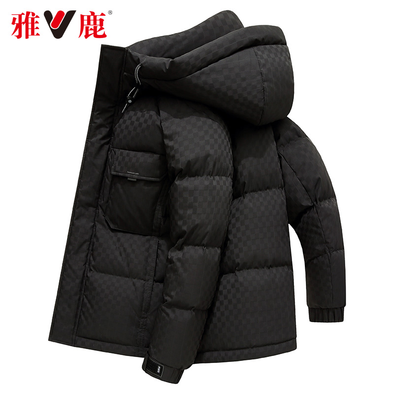 雅鹿2023冬季新款男士羽绒服连帽时尚休闲外套青年短款保暖白鸭绒