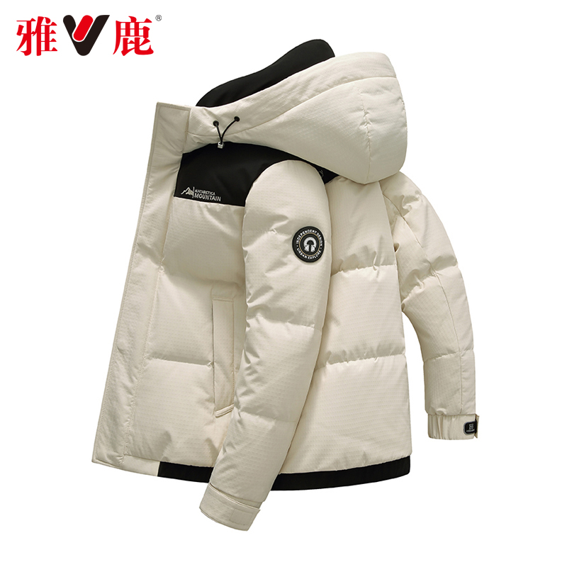 男士羽绒服连帽时尚休闲外套青年短款保暖白鸭绒宽松冬季22081