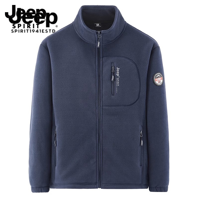 JEEP加绒夹克男士秋冬季宽松休闲2023新款加厚保暖大码外套抓绒衣
