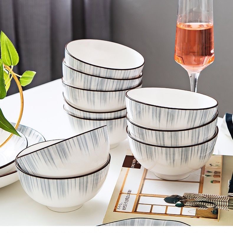 【6只】5寸加厚防烫碗家用吃饭碗网红北欧风陶瓷穿越时空