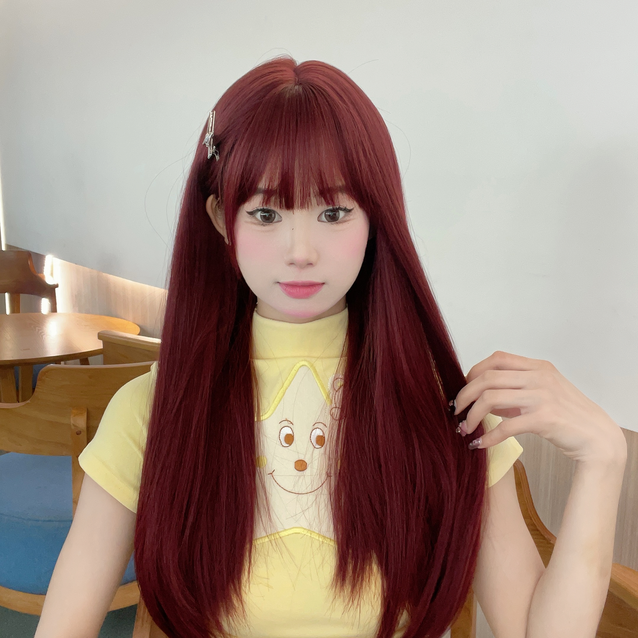 泛特丝【酒红长直发】假发全头套齐刘海气质网红lolita甜美减龄