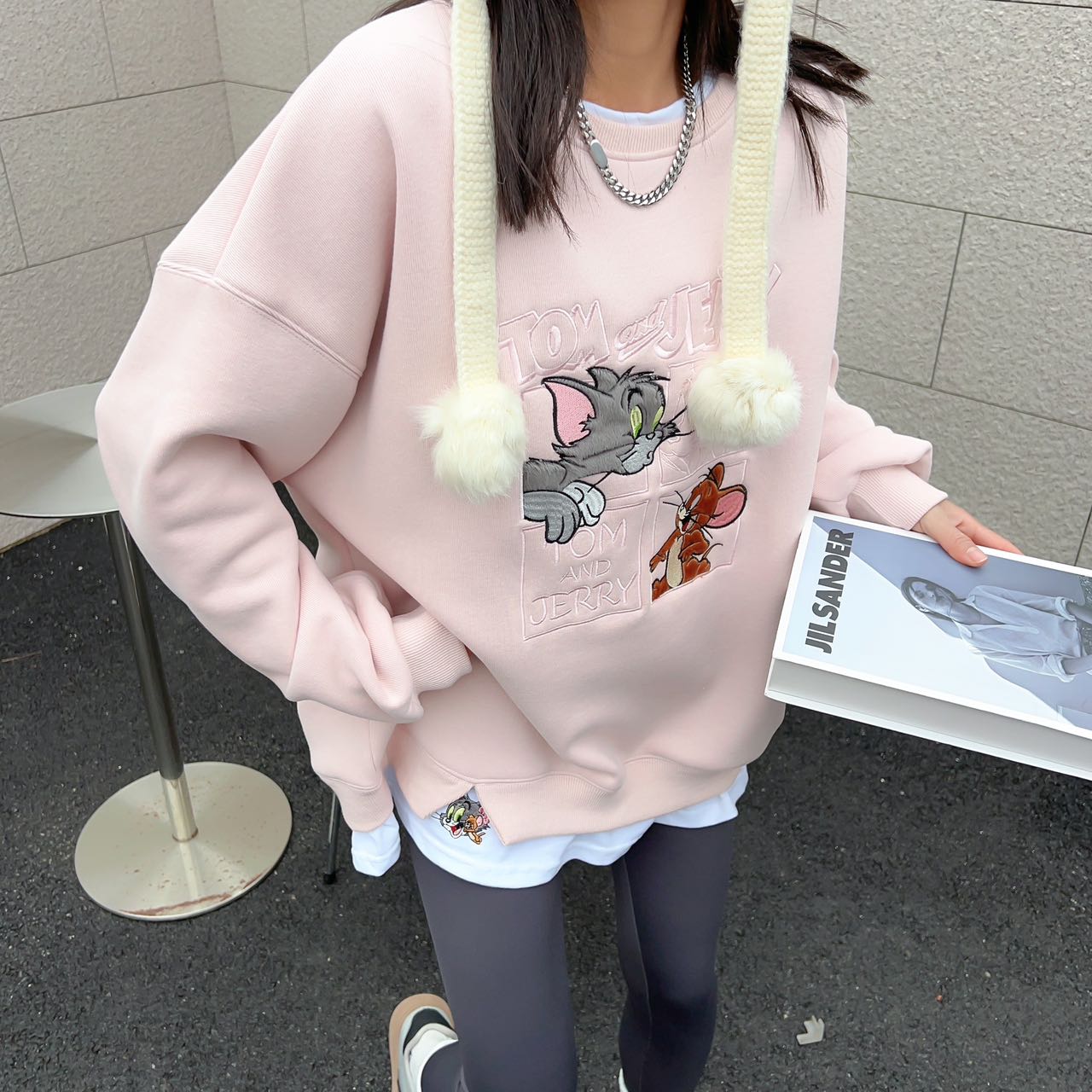 猫和老鼠刺绣假两件圆领加绒卫衣 冬季百搭减龄保暖上衣GL04