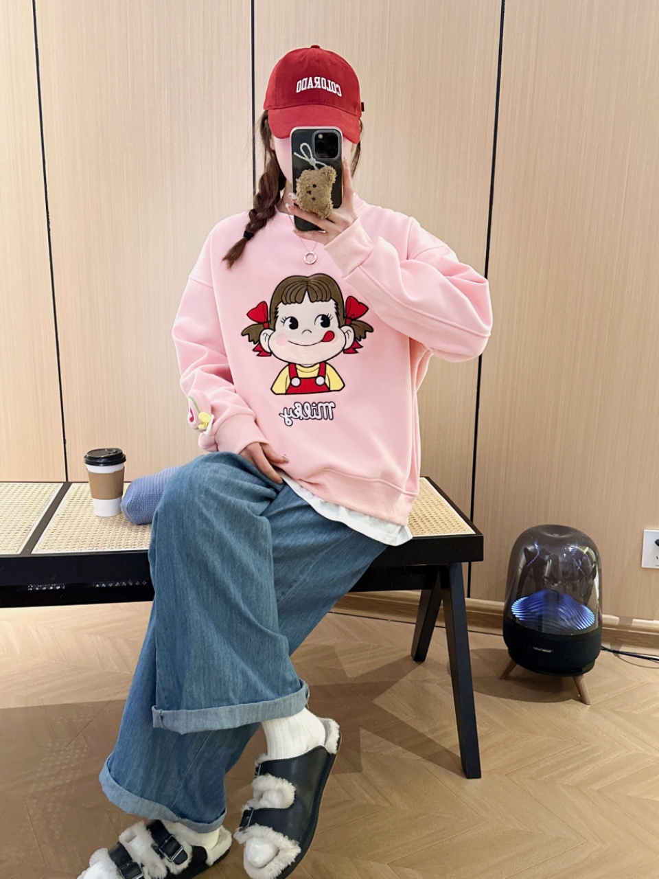 冬季新款 爱心棒棒糖挂饰辫子女孩假两件卫衣 休闲保暖减龄女GN48