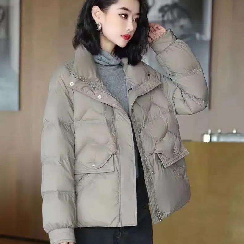 鸭鸭2023特价羽绒服女冬季新款韩版时尚洋气立领欧货白鸭绒保暖外