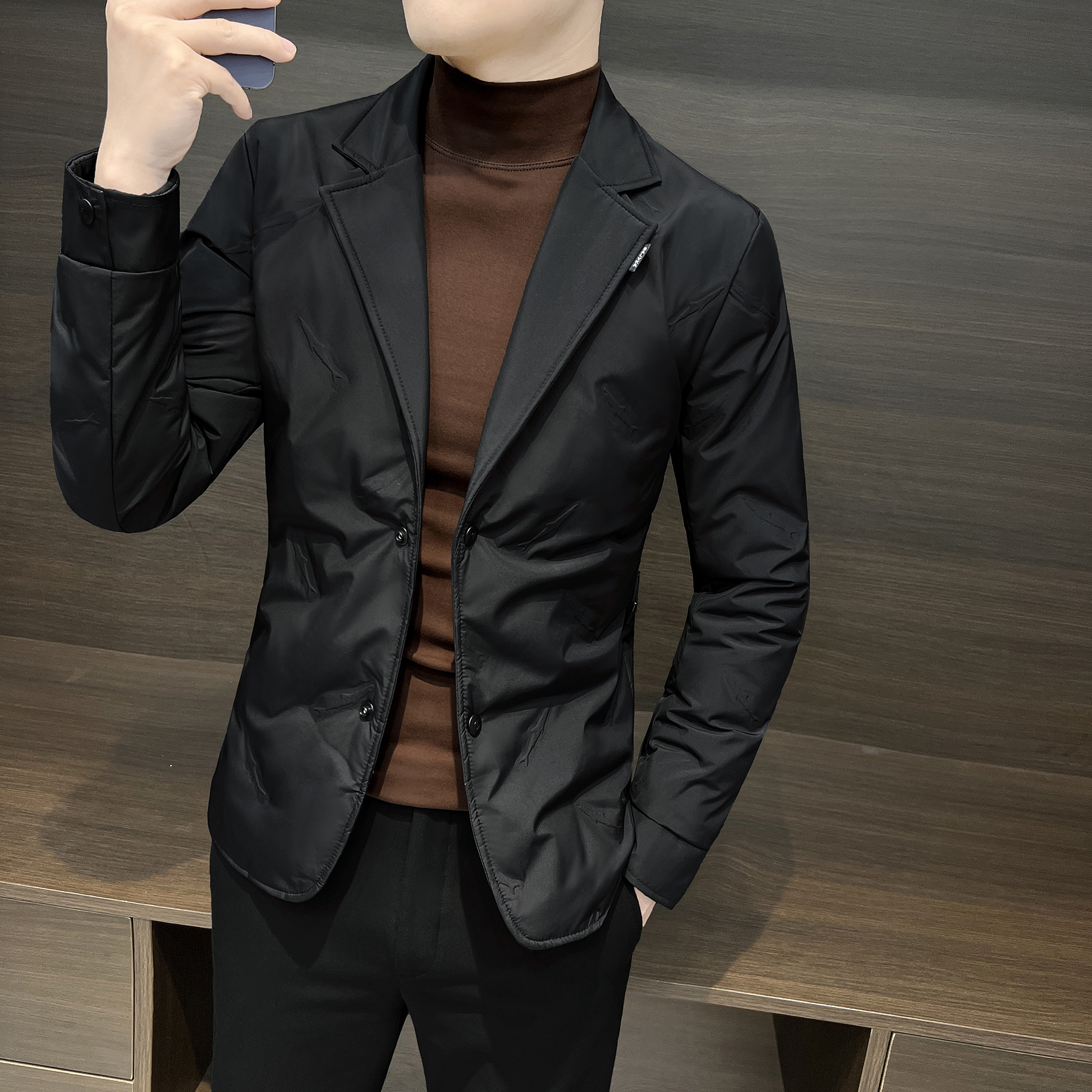 西装领羽绒服男款爆款2023新款男士冬装帅气西服外套冬季轻薄男装