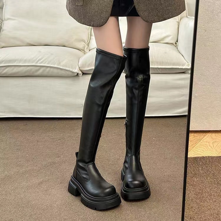 过膝靴女2023秋冬新款弹力靴小个子显瘦长筒骑士靴厚底高筒长靴女