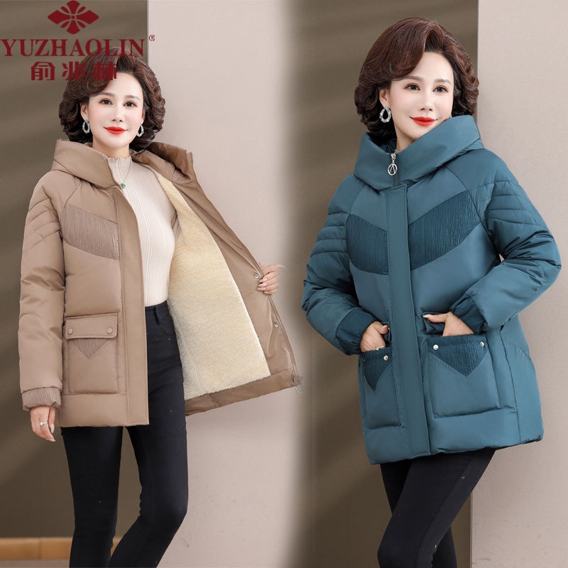 俞兆林妈妈秋冬装加绒加厚棉衣外套2023新款中老年女士冬装棉服上