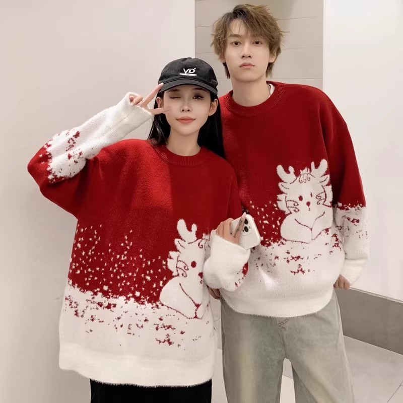 秋冬季2024红色龙年本命年情侣装毛衣高级感奶fufu过新年喜庆衣服