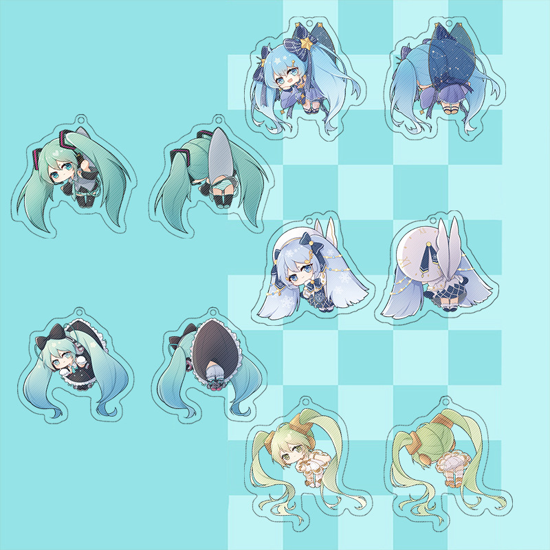 原创 初音未来周边钥匙扣miku动漫双面图案夹层亚克力挂件挂饰