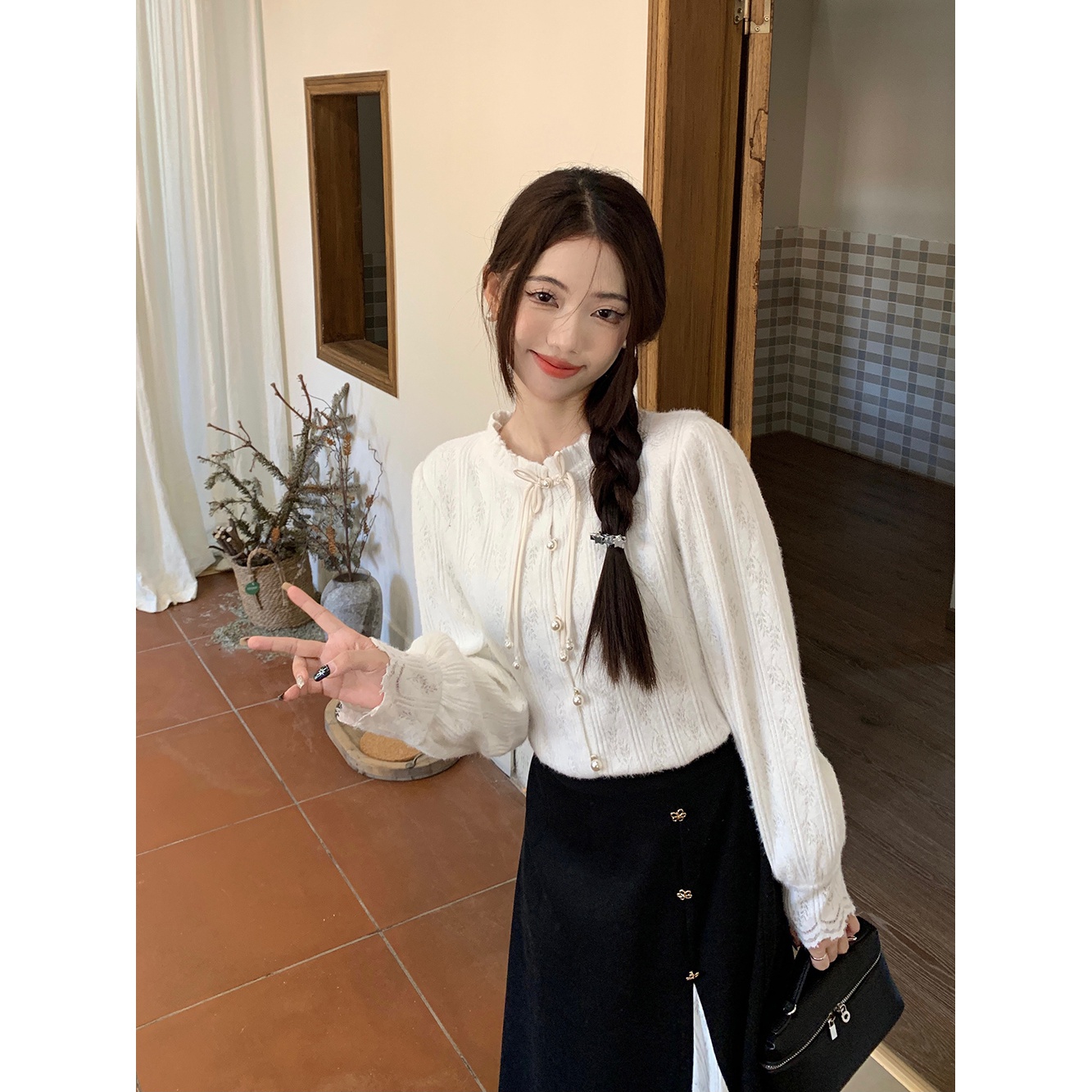 大码女装加绒加厚磨毛蕾丝衬衫秋冬新中式国风盘扣长袖衬衣