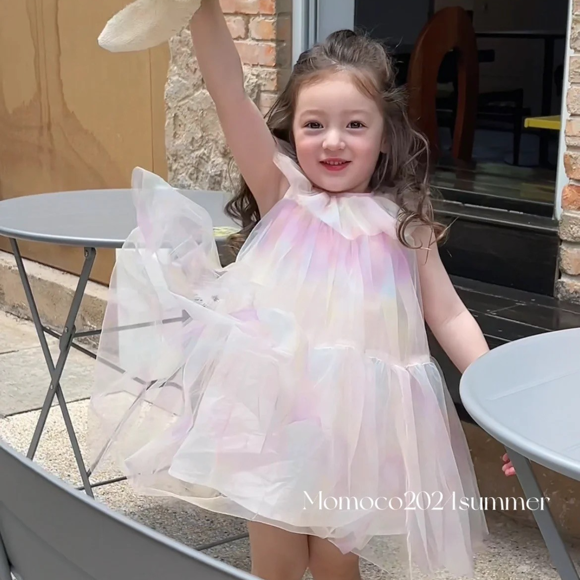 MOMOCO童装女童夏季洋气彩纱无袖连衣裙儿童网纱裙75620470005