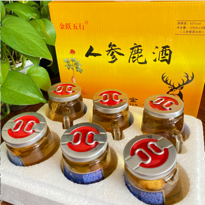 金跃五行人参鹿酒金瓶125ml*6杯42度125ml