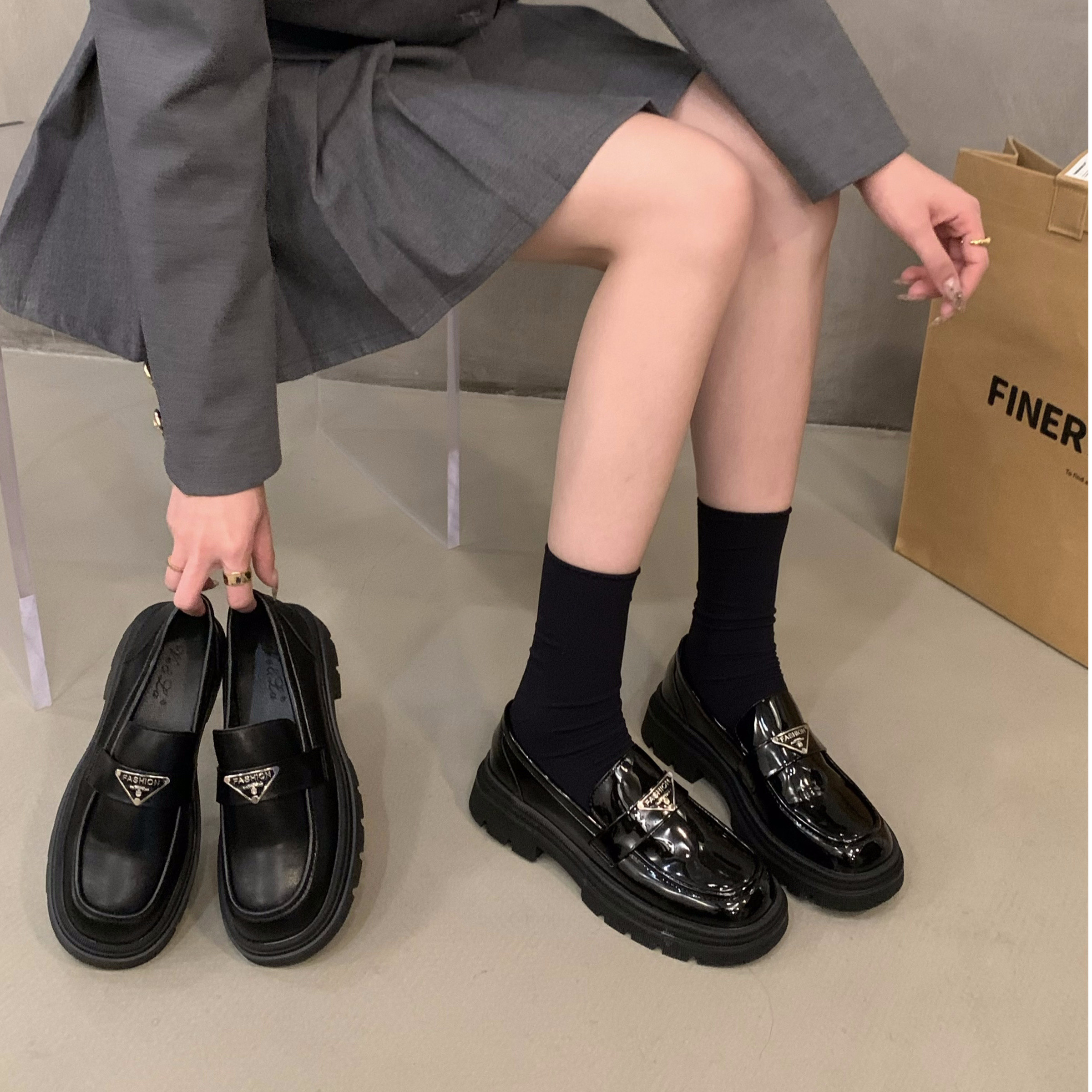 【真皮材质】厚底黑色英伦风小皮鞋女鞋子复古秋季乐福鞋单鞋G327