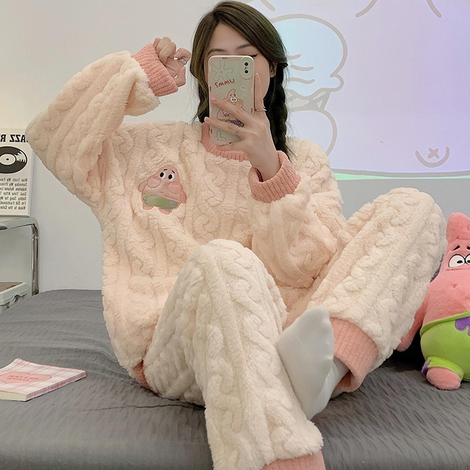2023新款秋冬季加厚加绒睡衣韩版女士保暖可外穿家居服套装宽松