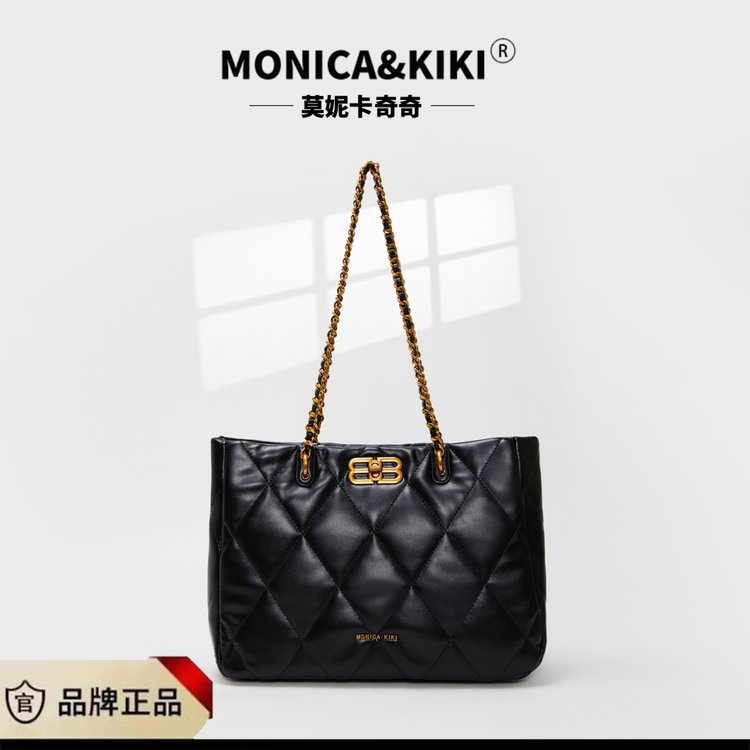 新款秋冬时尚简约百搭单肩包大容量链条通勤包5696黑色nk