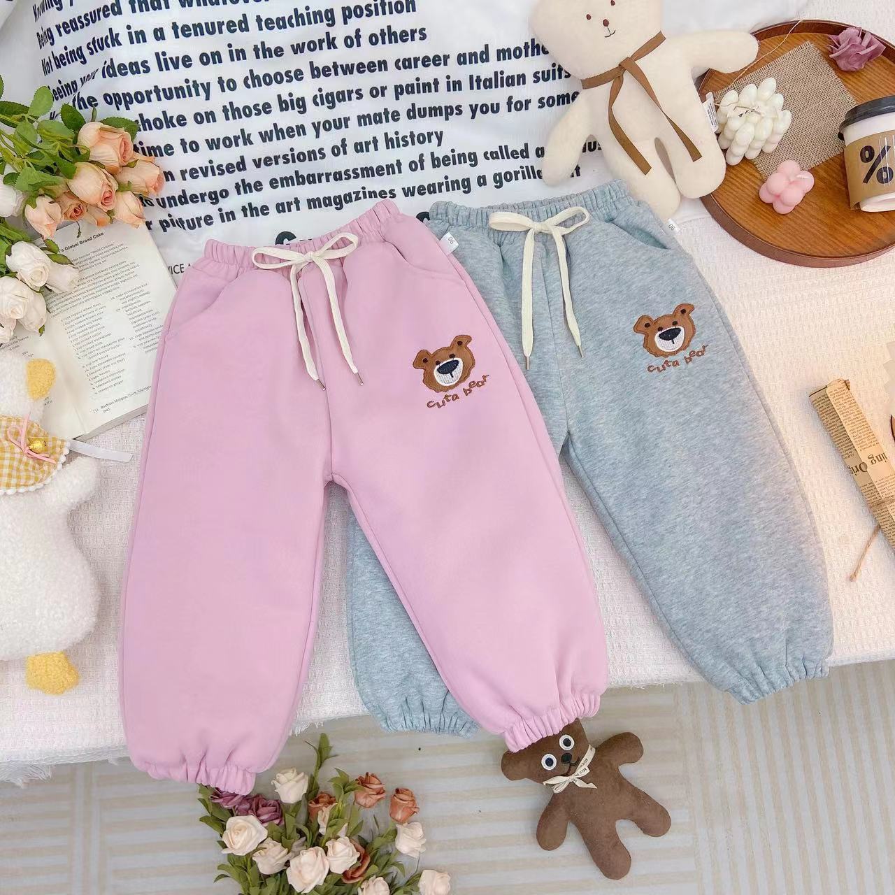 冬款新款女童时尚保暖小熊加棉加厚休闲裤  D-FE375
