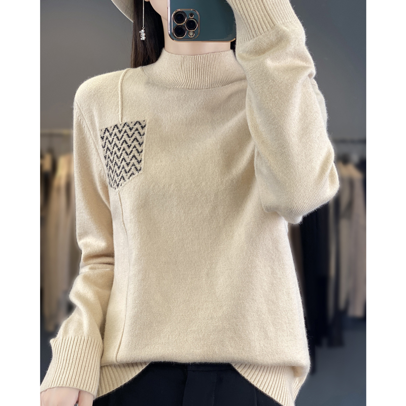 B线下339！可雅可干练！舒适百搭~圆领假口袋设计女式针织衫C16082