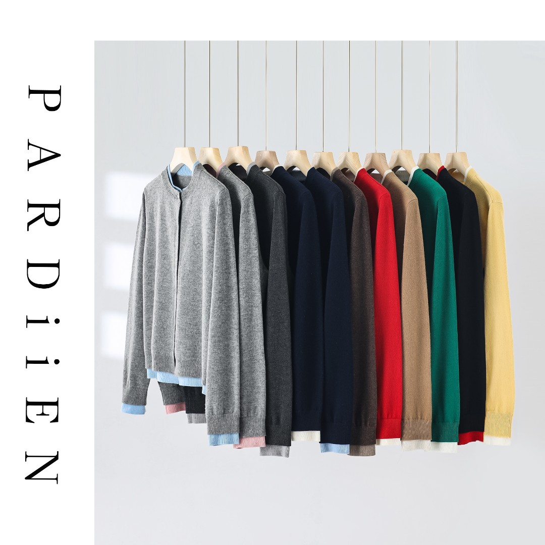 【北总严选】帕迪恩秋冬撞色百搭假两件长袖针织开衫8085