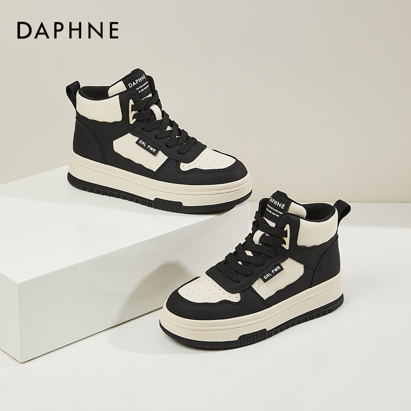 达芙妮/Daphne亮眼焦点~高帮鞋女冬季加绒加厚棉鞋厚底防寒熊猫鞋