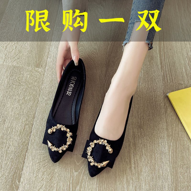 百丽纯爱2023秋季新款百搭平底鞋女网红浅口尖头单鞋四季瓢鞋软
